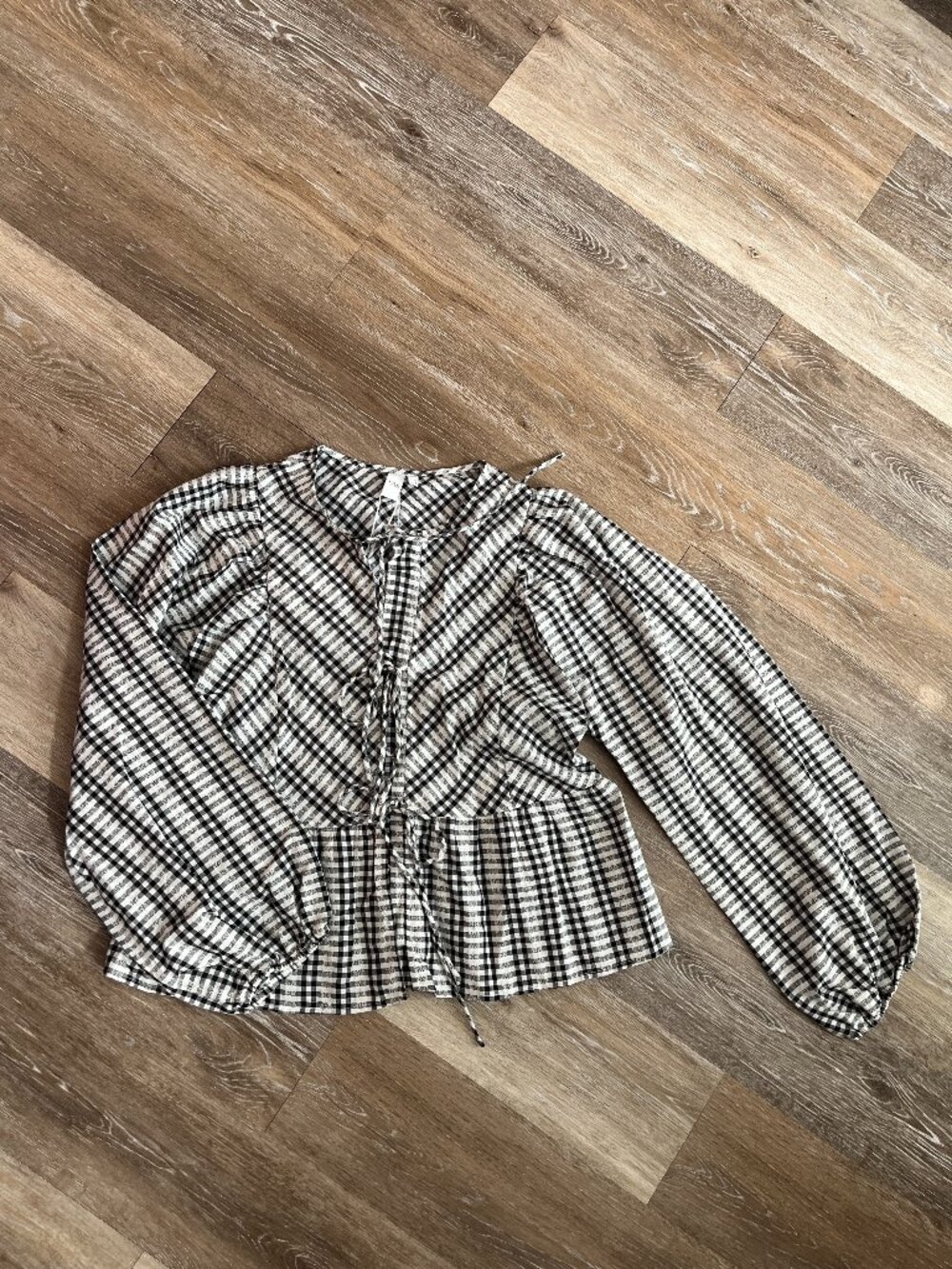NWT Black and White Plaid Lace Prairie Cottage Core Blouse
